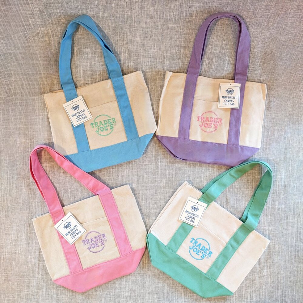 Trader Joe's Mini Pastel Canvas Tote Bags -Set of 4 Bags 2026 Spring Release NWT